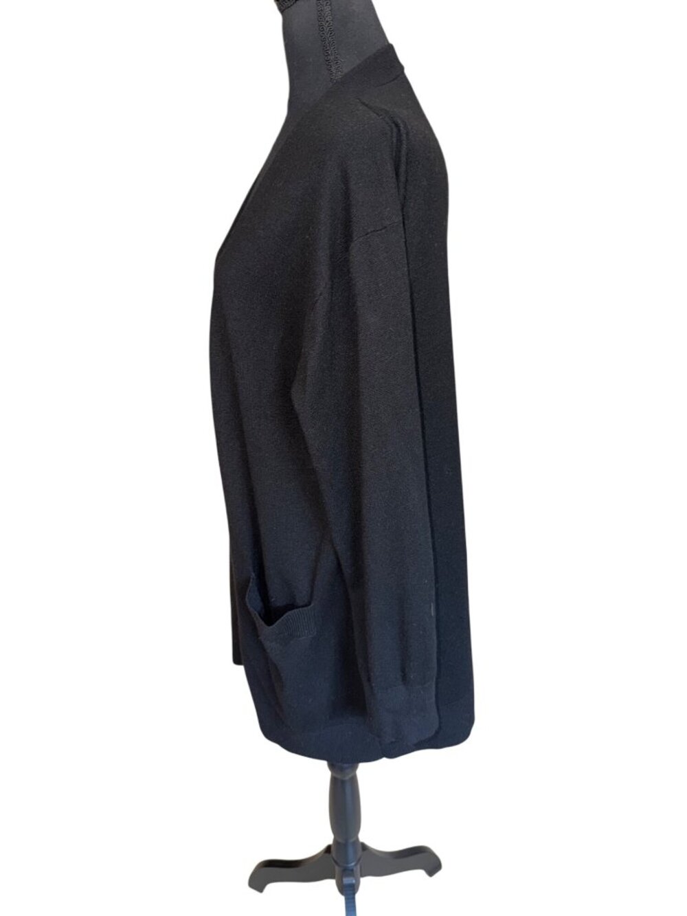 Luxury Cashmere Blend Black Open-Front Cardigan Pockets M Quiet Luxury Money - Picture 7 of 9
